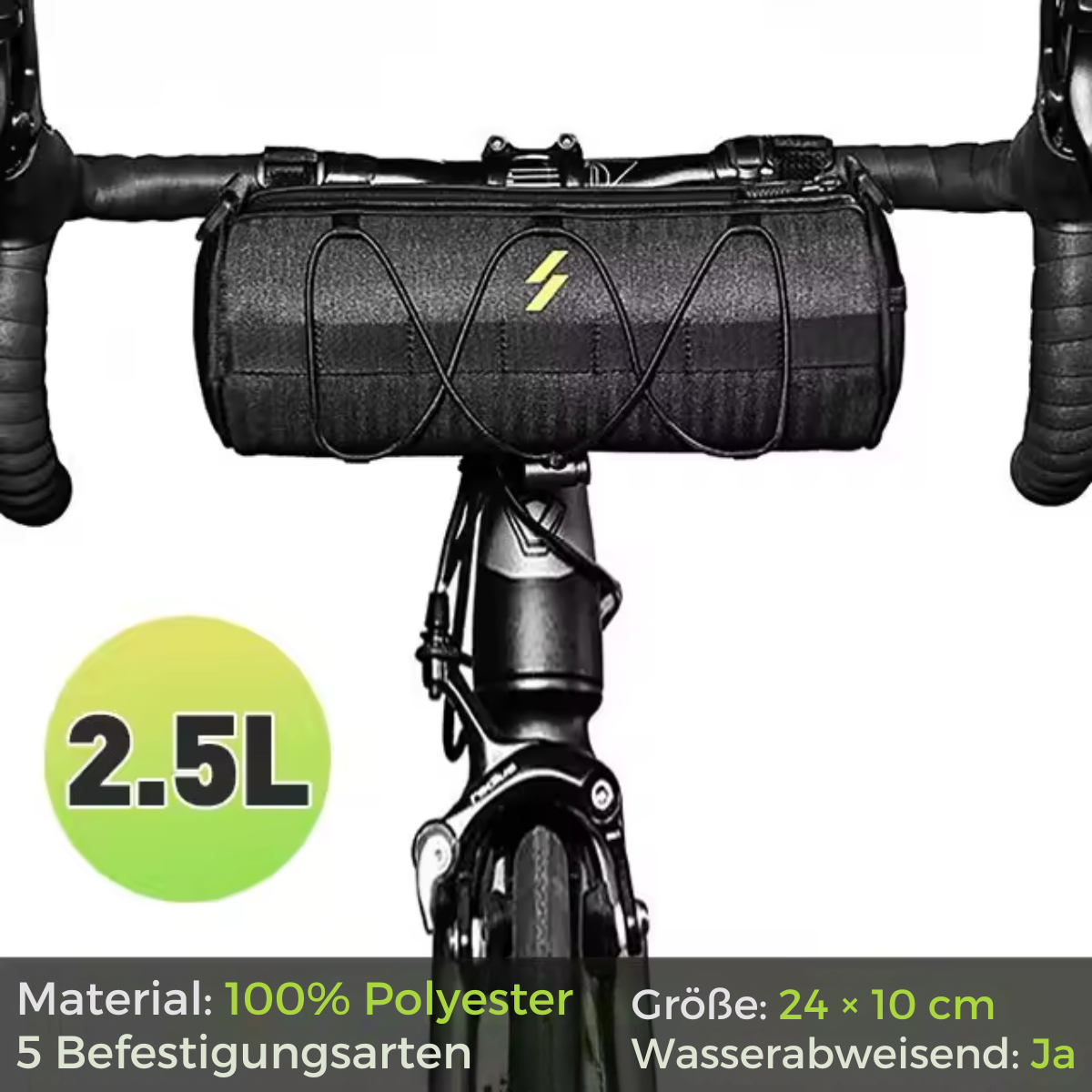 Wasserdichte Fahrrad Lenkertasche mit 2,5 Liter Stauraum am Fahrradlenker montiert