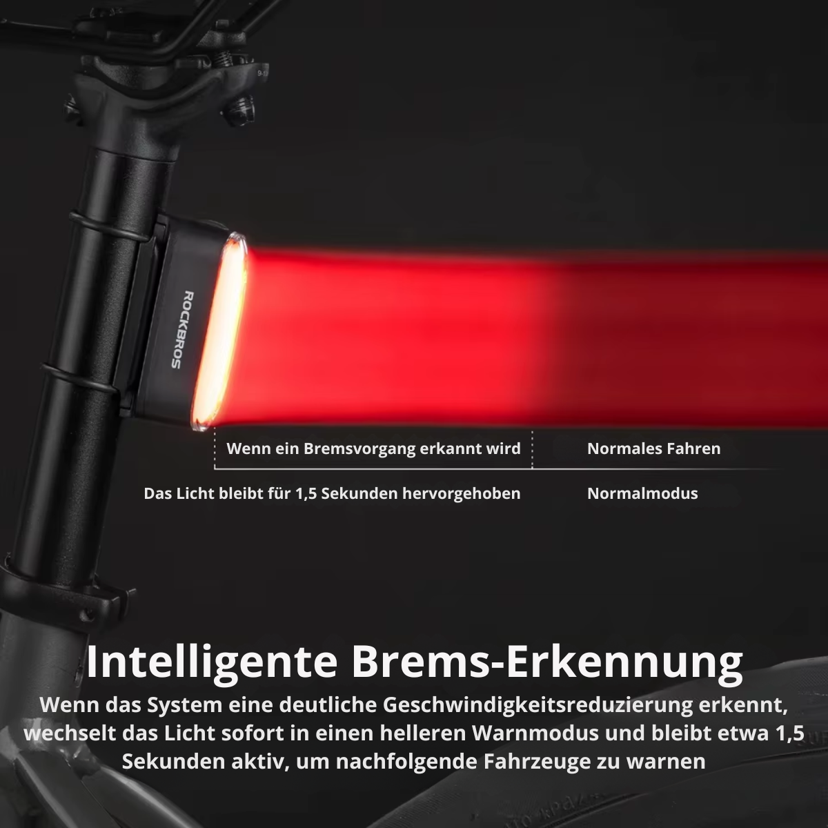 Fahrrad Rücklicht mit automatischer Bremslichtfunktion zur Warnung nachfolgender Verkehrsteilnehmer