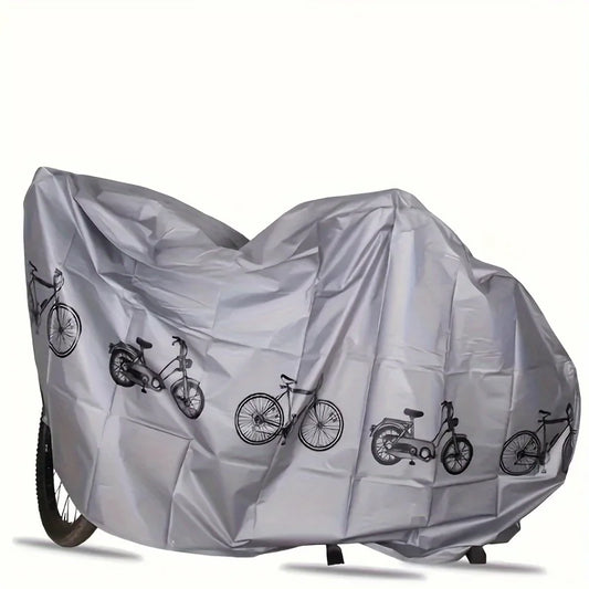 Silberne AquaShield Fahrradabdeckung mit Fahrrad-Print und UV-Schutz für den Außenbereich