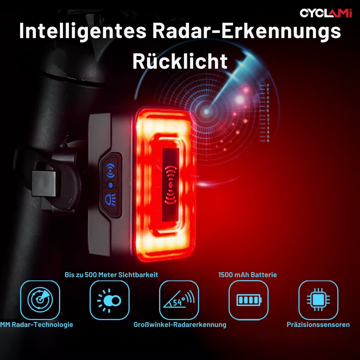 CYCLAMI Fahrrad Rücklicht mit intelligentem Bremssensor für automatische Bremslichterkennung