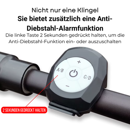 Veltrix Fahrrad Alarmklingel mit zusätzlicher Anti-Diebstahl-Alarmfunktion über Tastendruck
