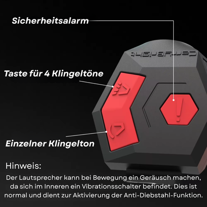 Veltrix Fahrrad Alarmklingel mit Taste für vier Klingeltöne und Sicherheitsalarm