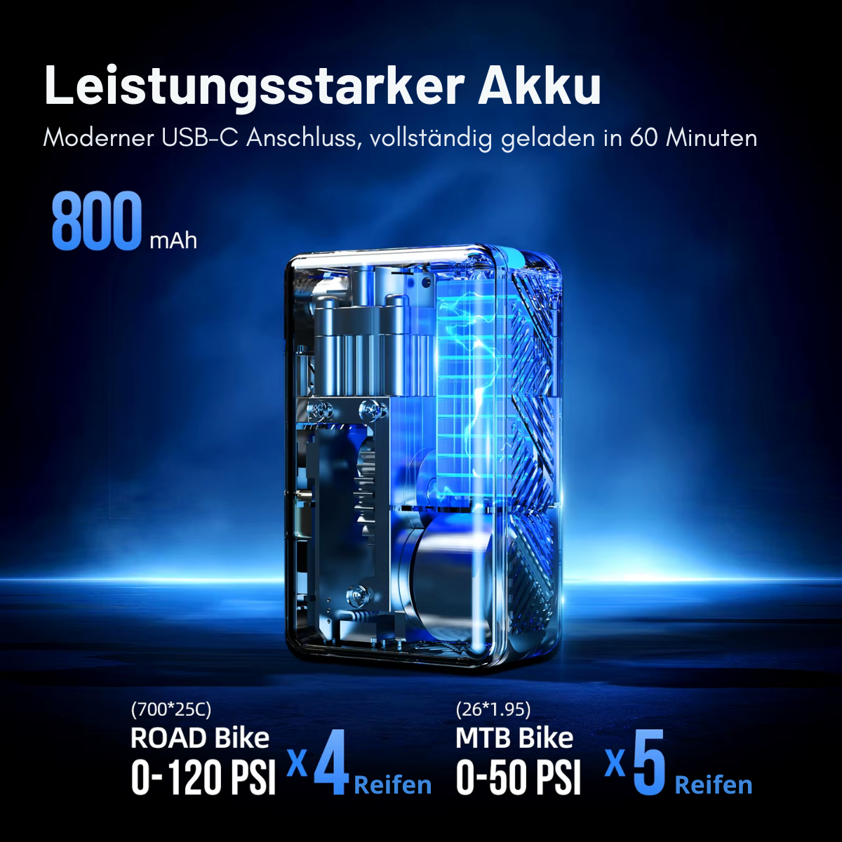 Leistungsstarker 800 mAh Akku mit USB-C Schnellladung in 60 Minuten