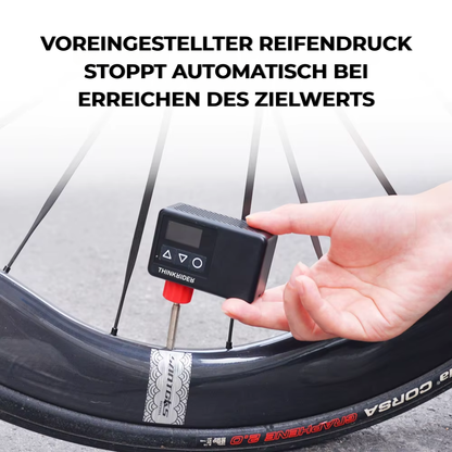 Elektrische Fahrrad Luftpumpe mit voreingestelltem Reifendruck am Reifen