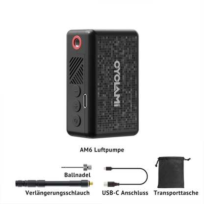 Veltrix CYCLAMI Elektrische Fahrrad Luftpumpe mit Ventiladapter, Verlängerungsschlauch, USB-C Kabel und Transporttasche