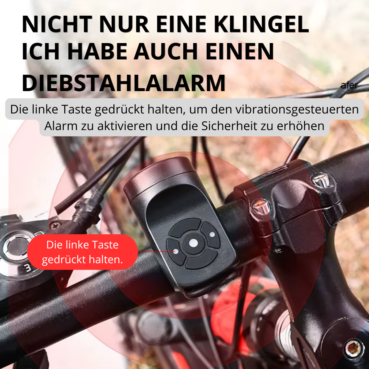Veltrix Elektrische Fahrradklingel mit zusätzlicher Diebstahlalarm-Funktion am Lenker