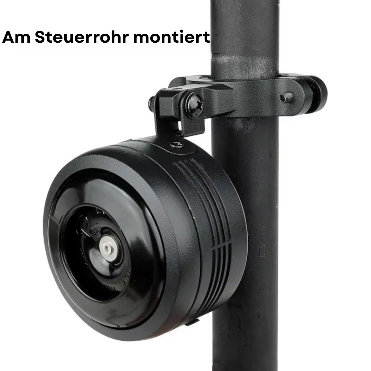 Veltrix Fahrrad Alarmklingel montiert am Steuerrohr des Fahrrads