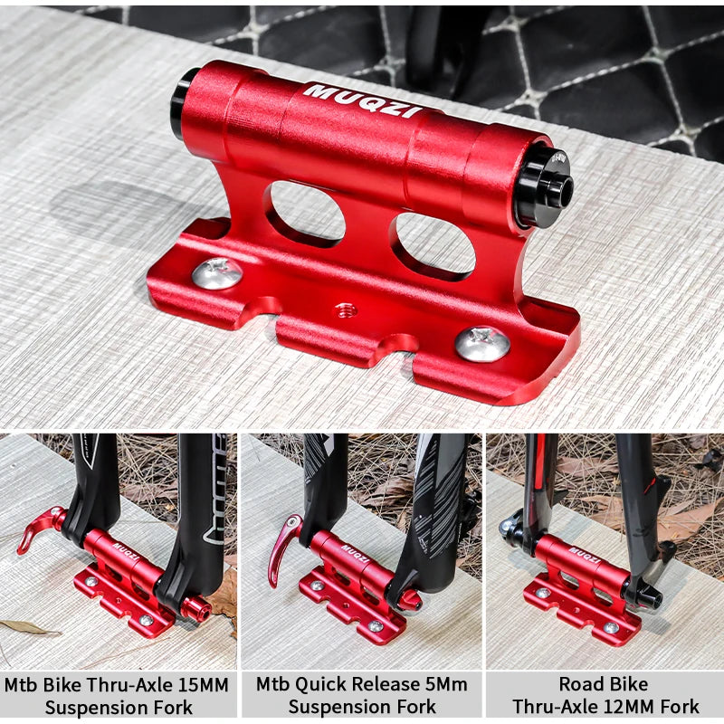 MUQZI Fahrrad Gabelhalter mit verschiedenen Adaptern für Schnellspanner und Steckachsen