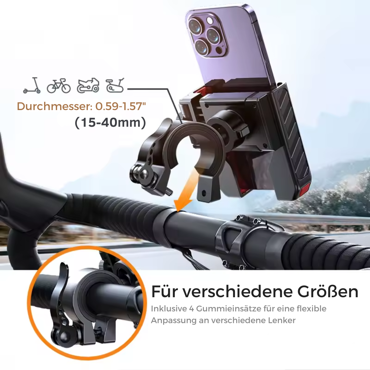 Fahrrad Handyhalterung mit stabilem Halt auf verschiedenen Straßenbelägen