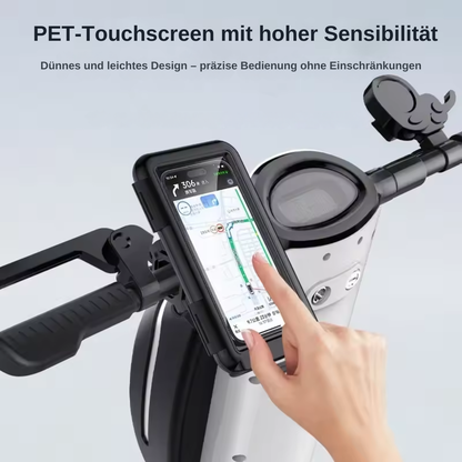 Fahrrad Handyhalterung mit Touch-Fenster zur Bedienung des Smartphones während der Fahrt