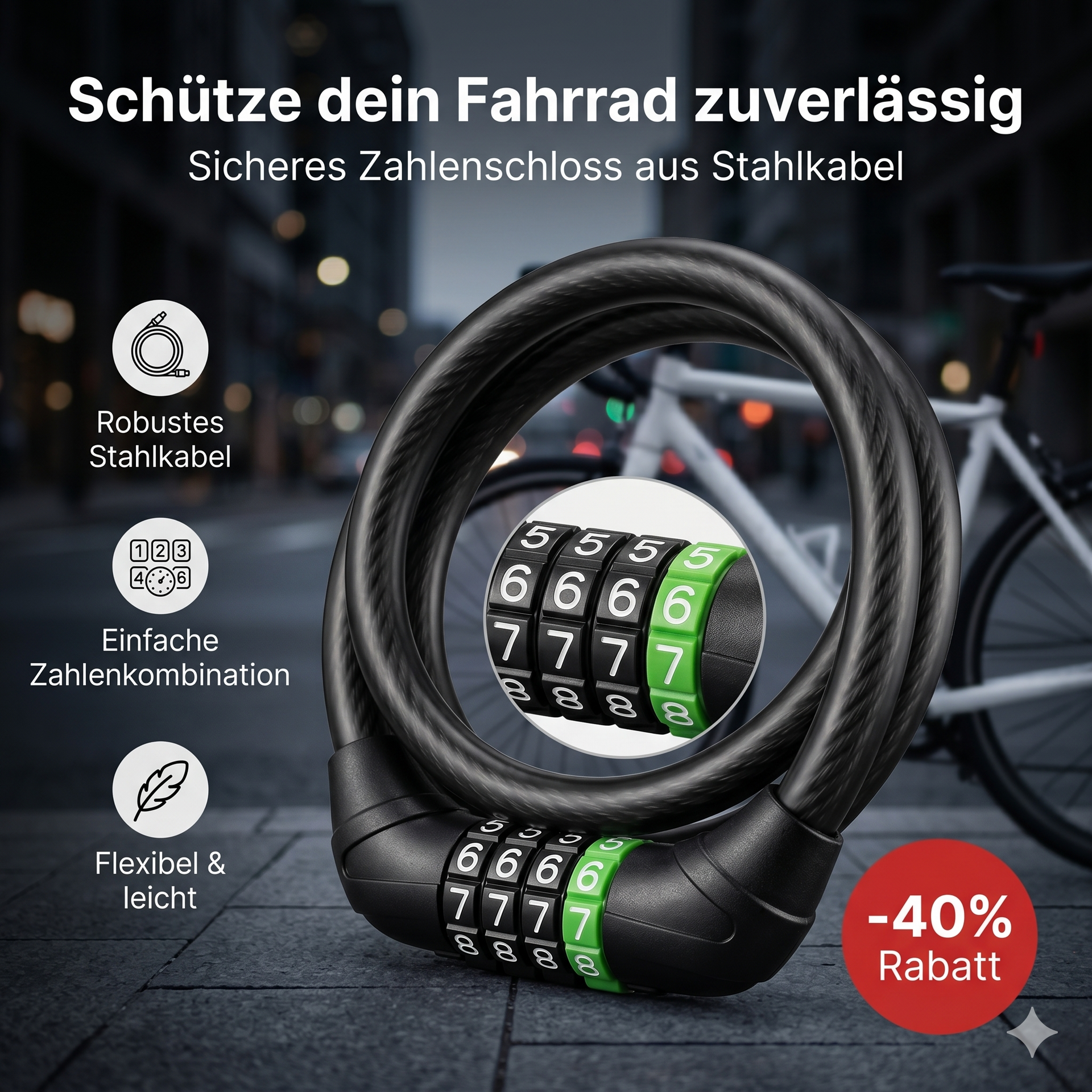 sicheres fahrradschloss zahlenschloss ROCKBROS CodeFlex Kabelschloss™ – Veltrix