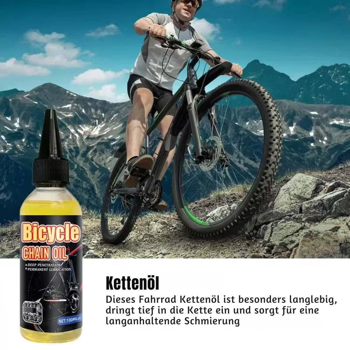 Fahrrad Kettenöl 300ml im Einsatz bei einer Mountainbike-Tour