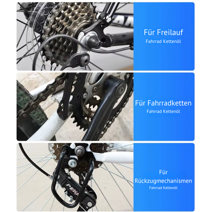 Fahrrad Kettenöl wird direkt auf die Fahrradkette aufgetragen