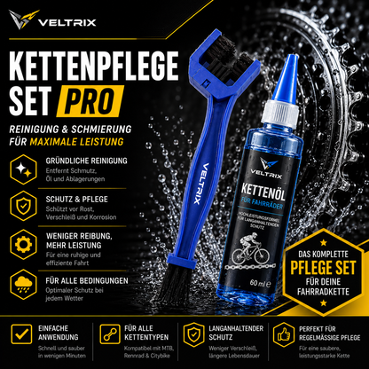 Fahrrad Kettenpflege Set Pro mit Kettenöl und Bürste zur Reinigung und Schmierung der Fahrradkette