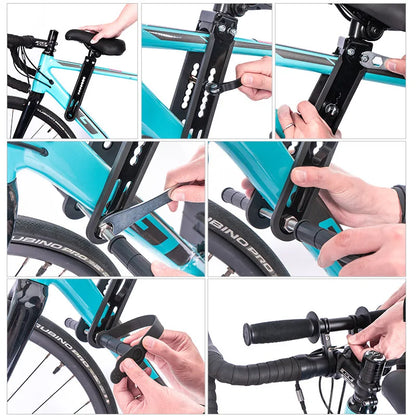 Kind sitzt sicher im Fahrrad Kindersitz für Frontmontage während der Fahrt