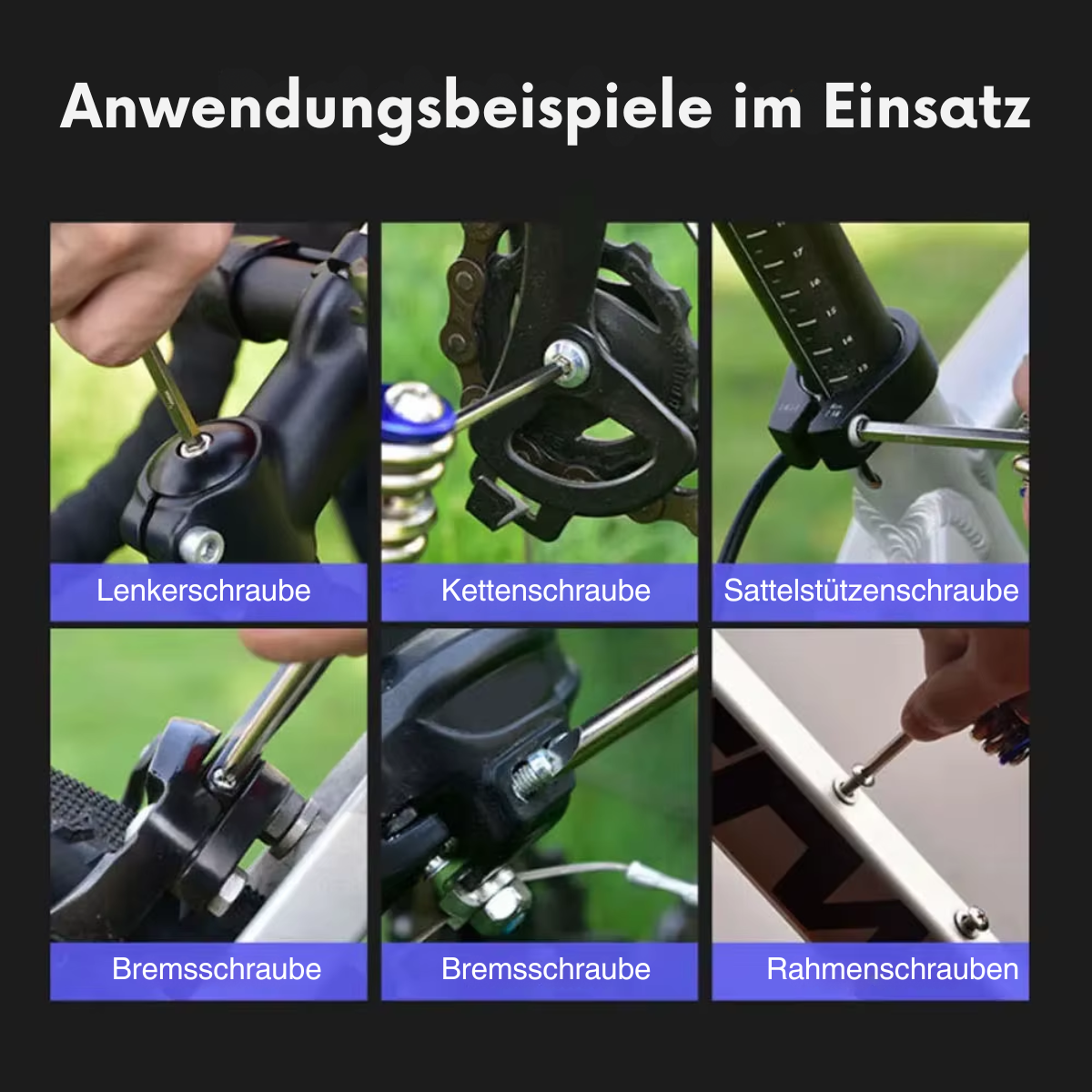 Fahrrad Multitool 11in1 mit Anwendungsbeispielen im Einsatz