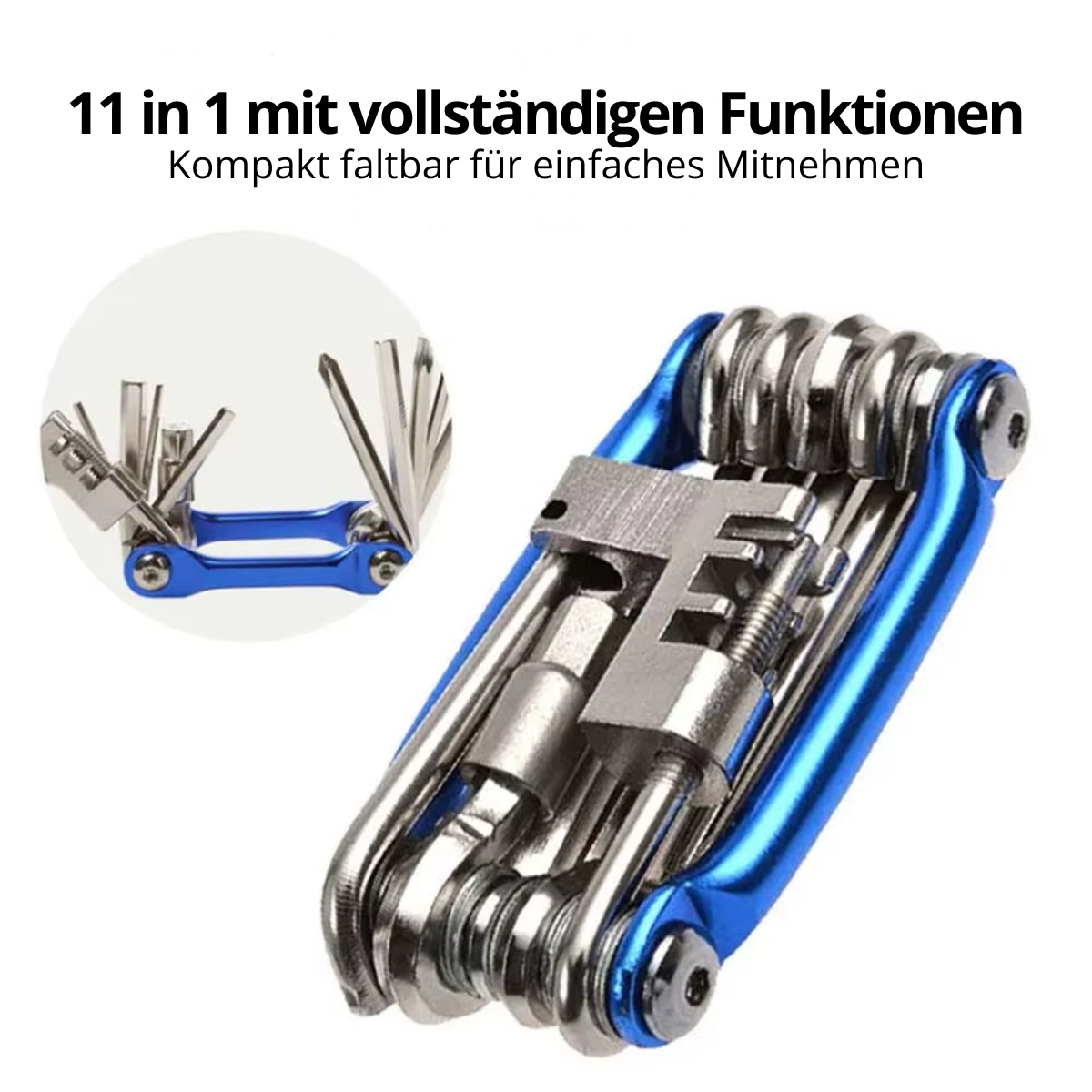 Fahrrad Multitool 11in1 mit Übersicht der vollständigen Funktionen