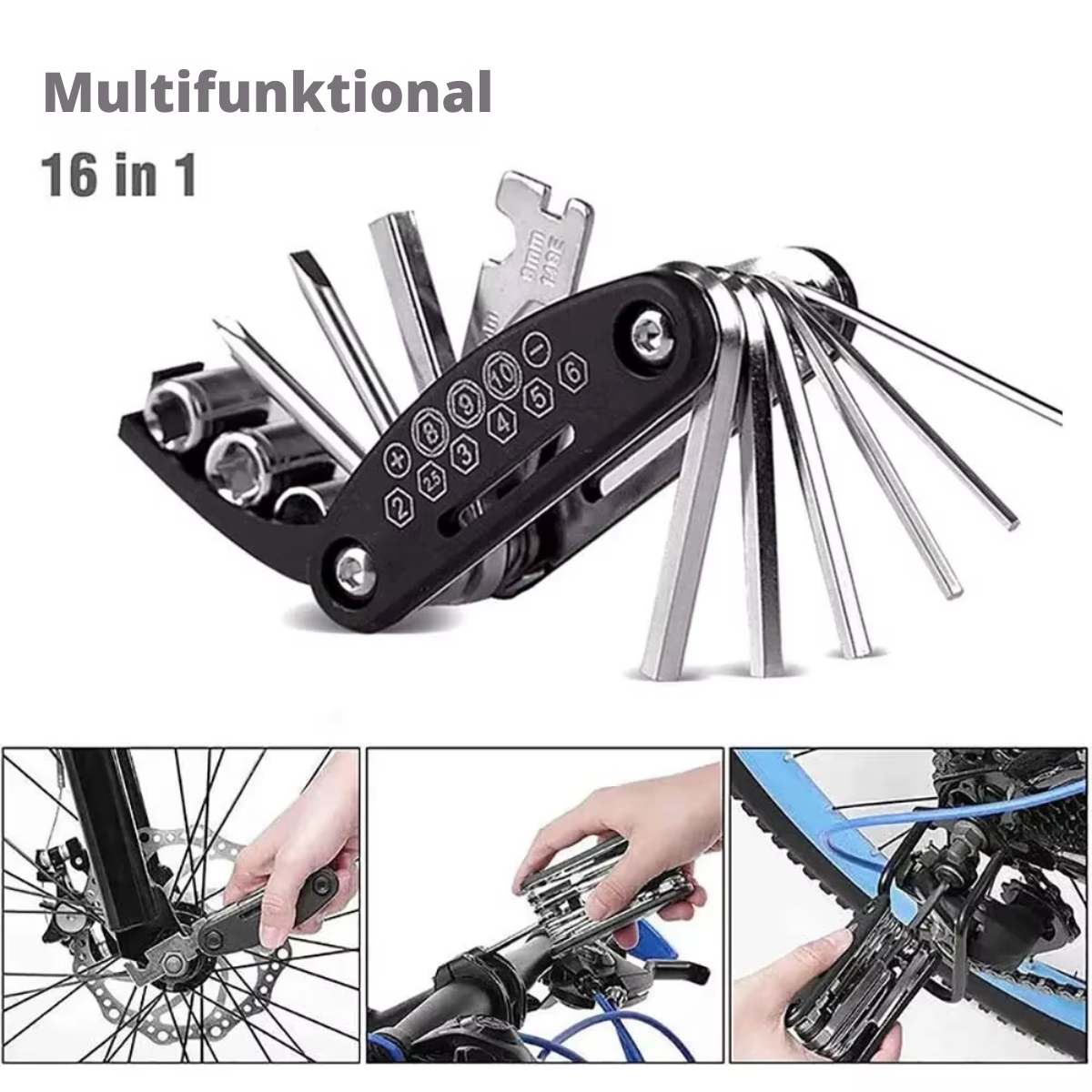 Fahrrad Multitool mit 16 multifunktionalen Werkzeugen