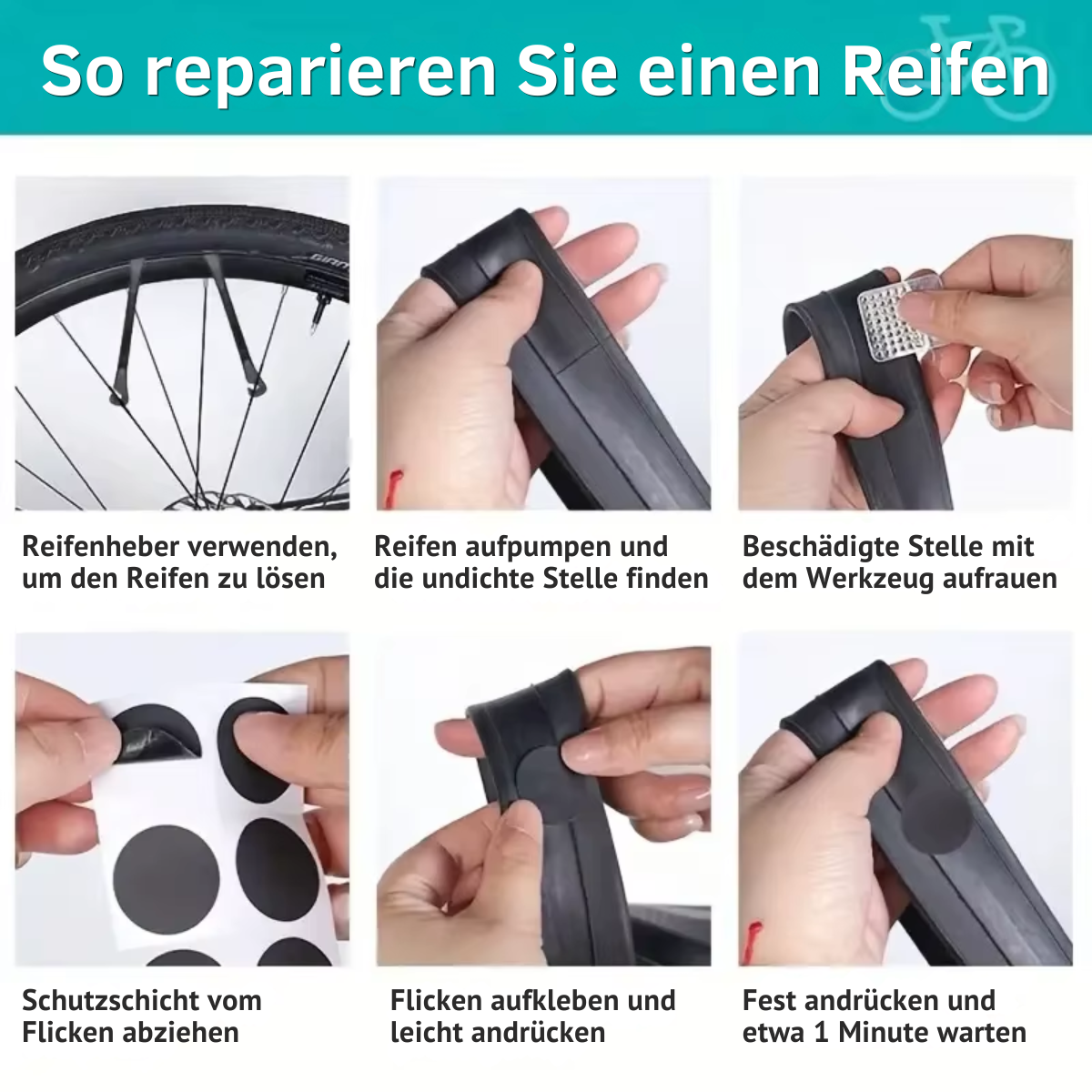 Fahrrad Multitool mit Anleitung zur Reifenreparatur