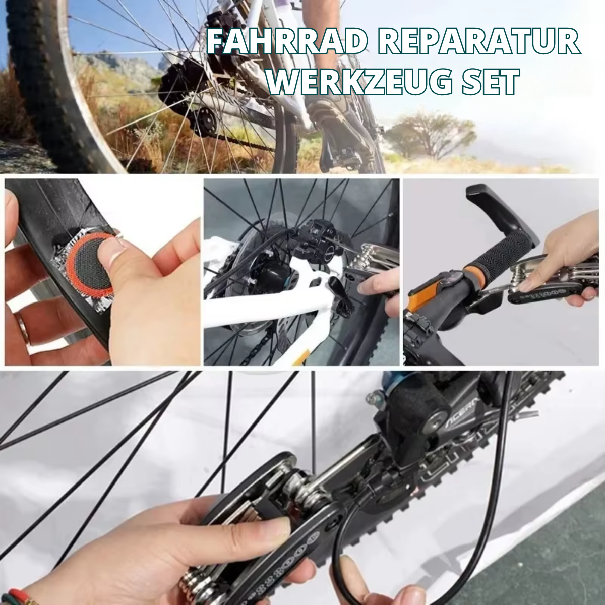 Fahrrad Multitool 16in1 bei der Anwendung an Reifen und Kette