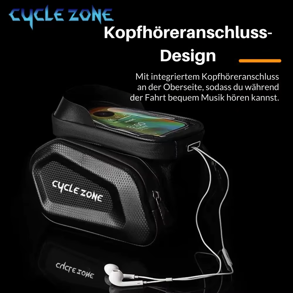 Wasserdichte Fahrrad Oberrohrtasche mit kompakter Bauform und Smartphone-Fach