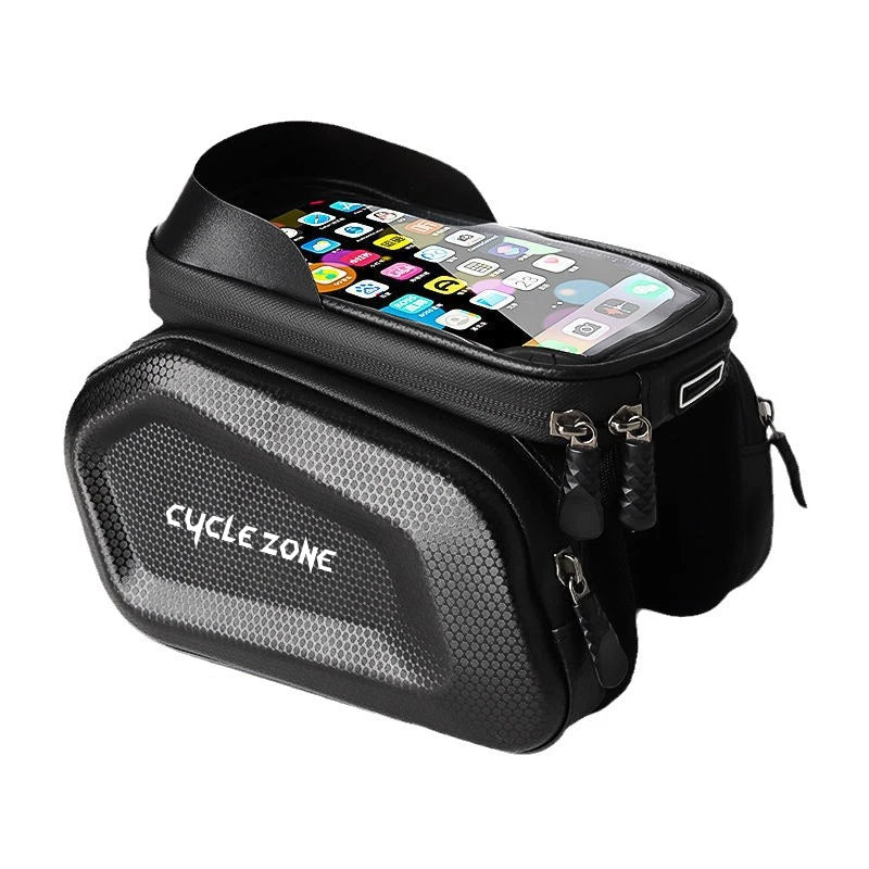 Wasserdichte Fahrrad Oberrohrtasche mit Handyhalter für sichere Navigation und Stauraum beim Radfahren