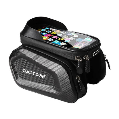 Wasserdichte Fahrrad Oberrohrtasche mit Handyhalter für sichere Navigation und Stauraum beim Radfahren
