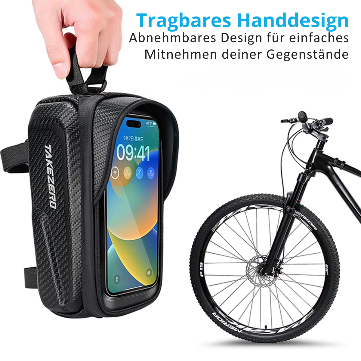 Fahrrad Oberrohrtasche mit integriertem Handyhalter für Navigation und täglichen Einsatz auf dem Fahrrad