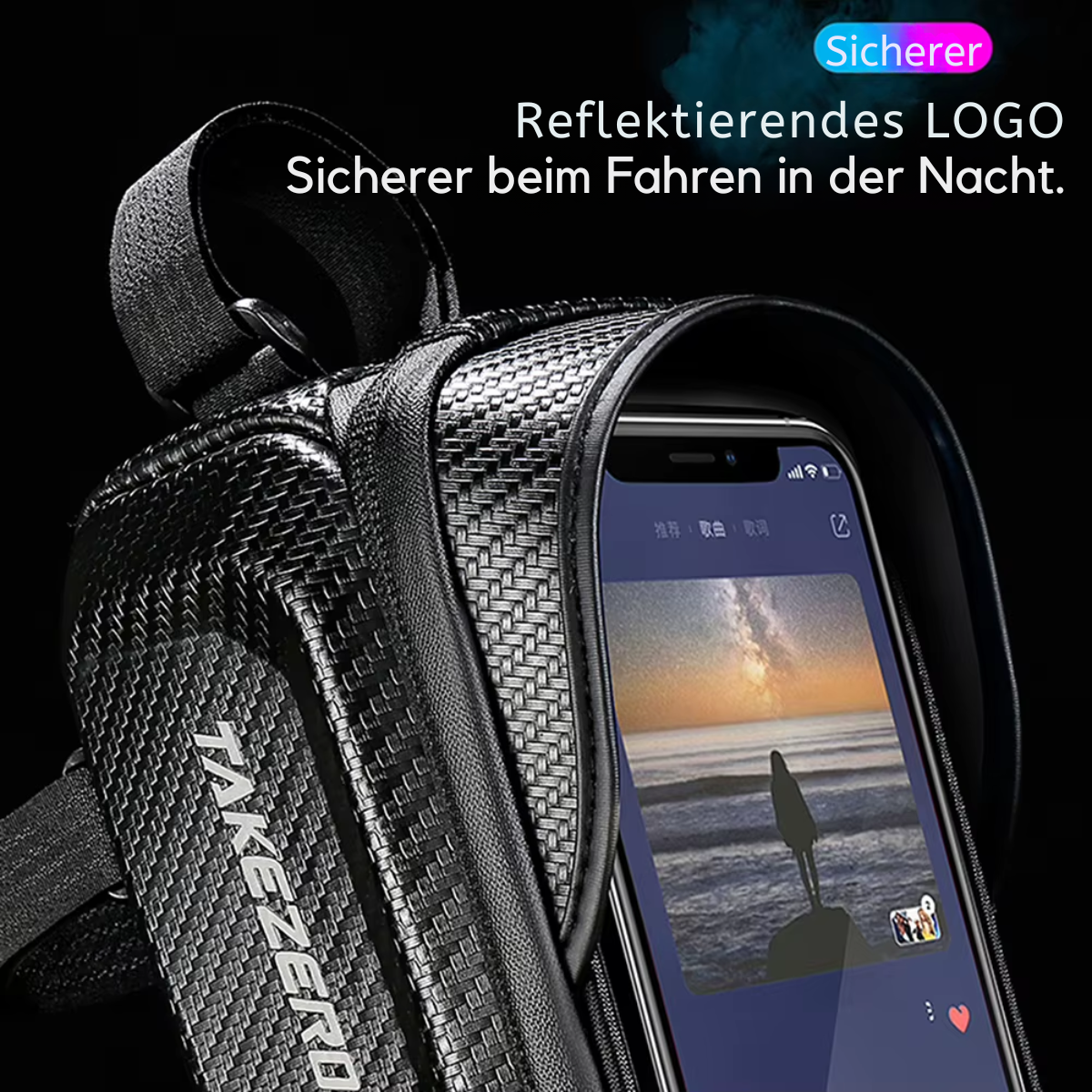 Fahrrad Oberrohrtasche mit Sonnenblende und Touchscreen-Fenster für bessere Sichtbarkeit bei Sonnenlicht