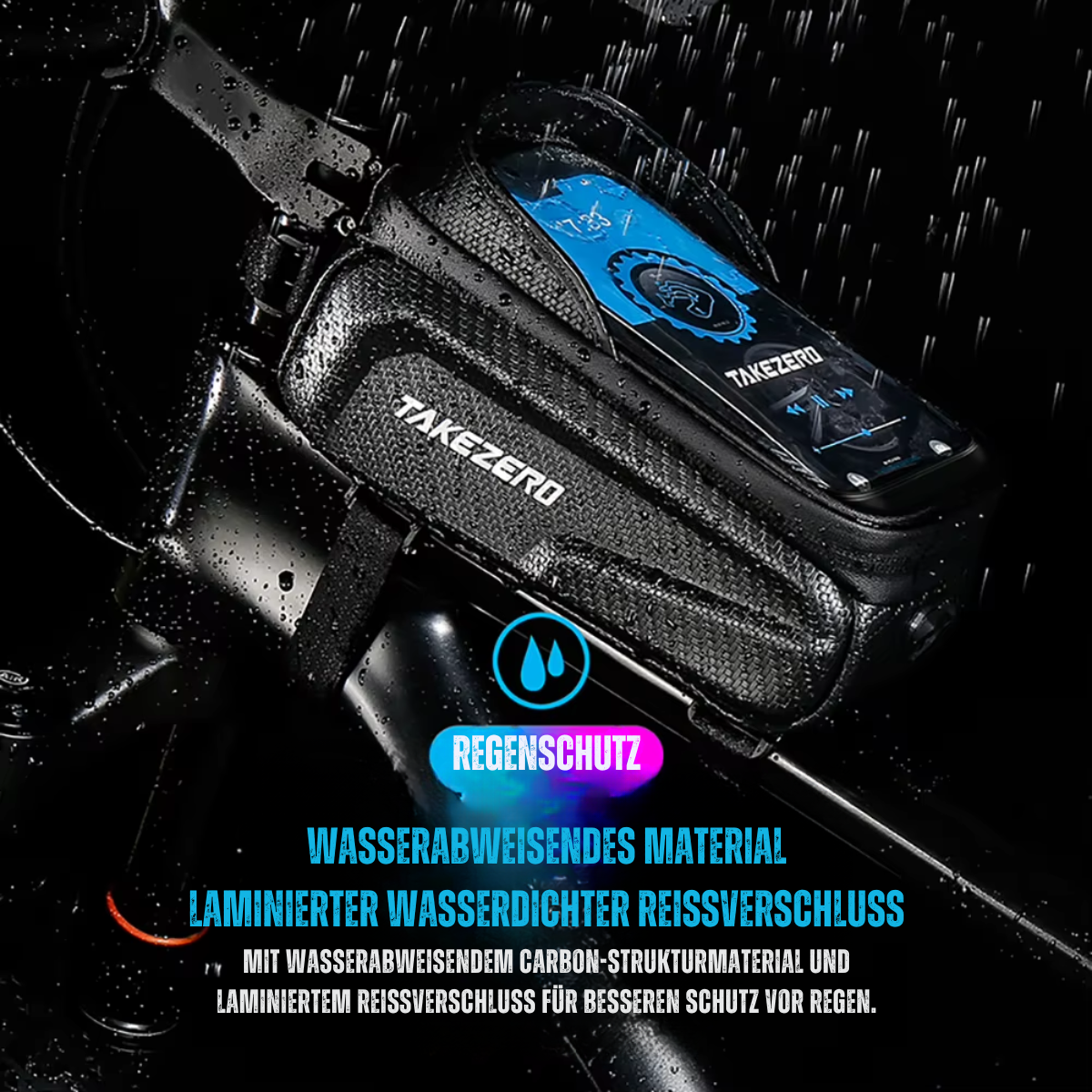 Wasserdichte Fahrrad Oberrohrtasche mit wasserabweisendem Material zum Schutz vor Regen und Spritzwasser
