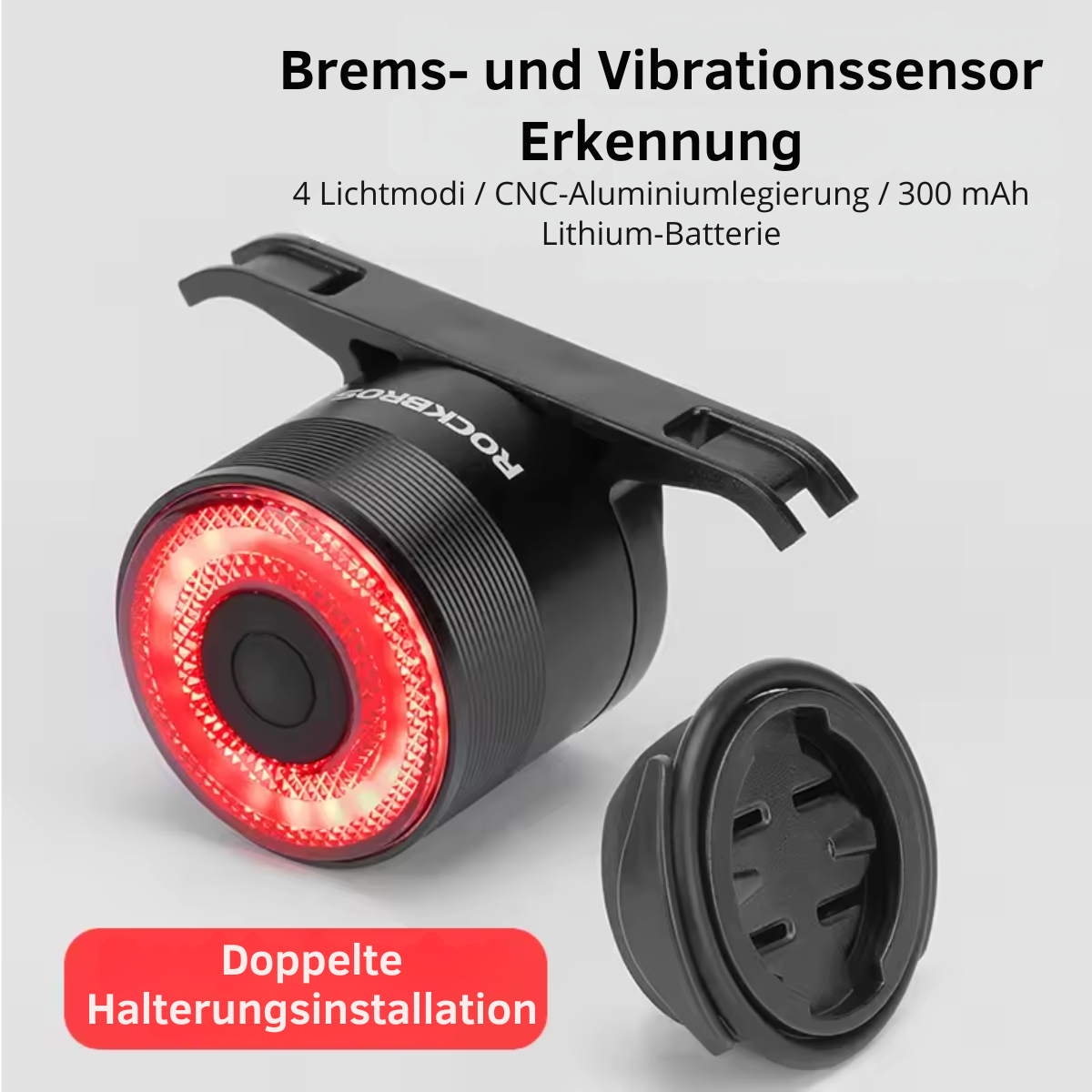 ROCKBROS LED Fahrrad Rücklicht mit Halterung und Montagesystem für Fahrräder