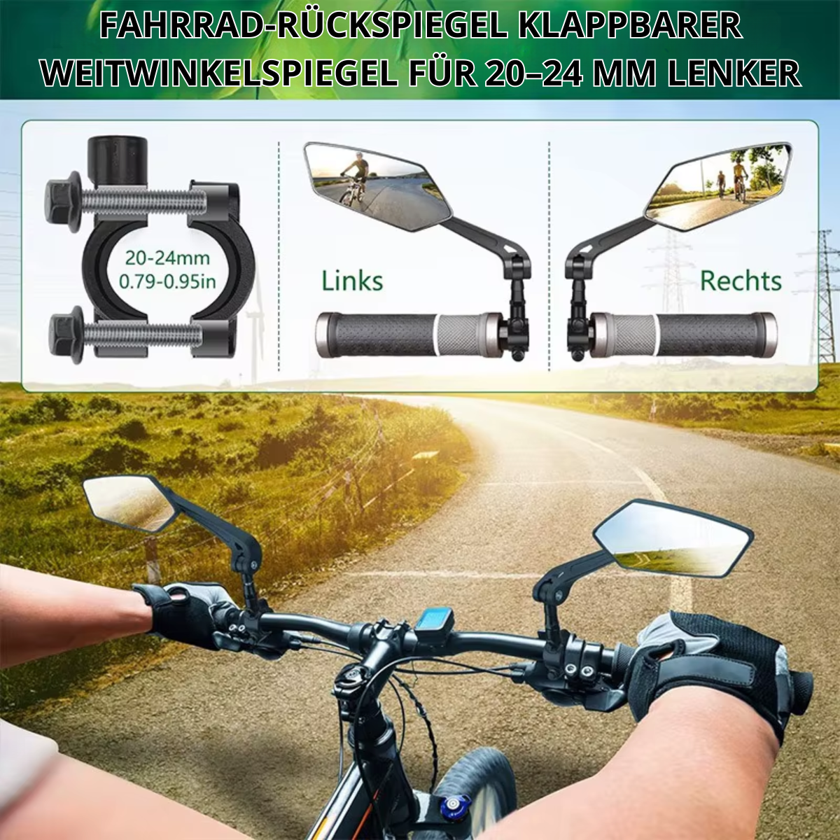 Montage des Veltrix Fahrrad Rückspiegels direkt am Lenker