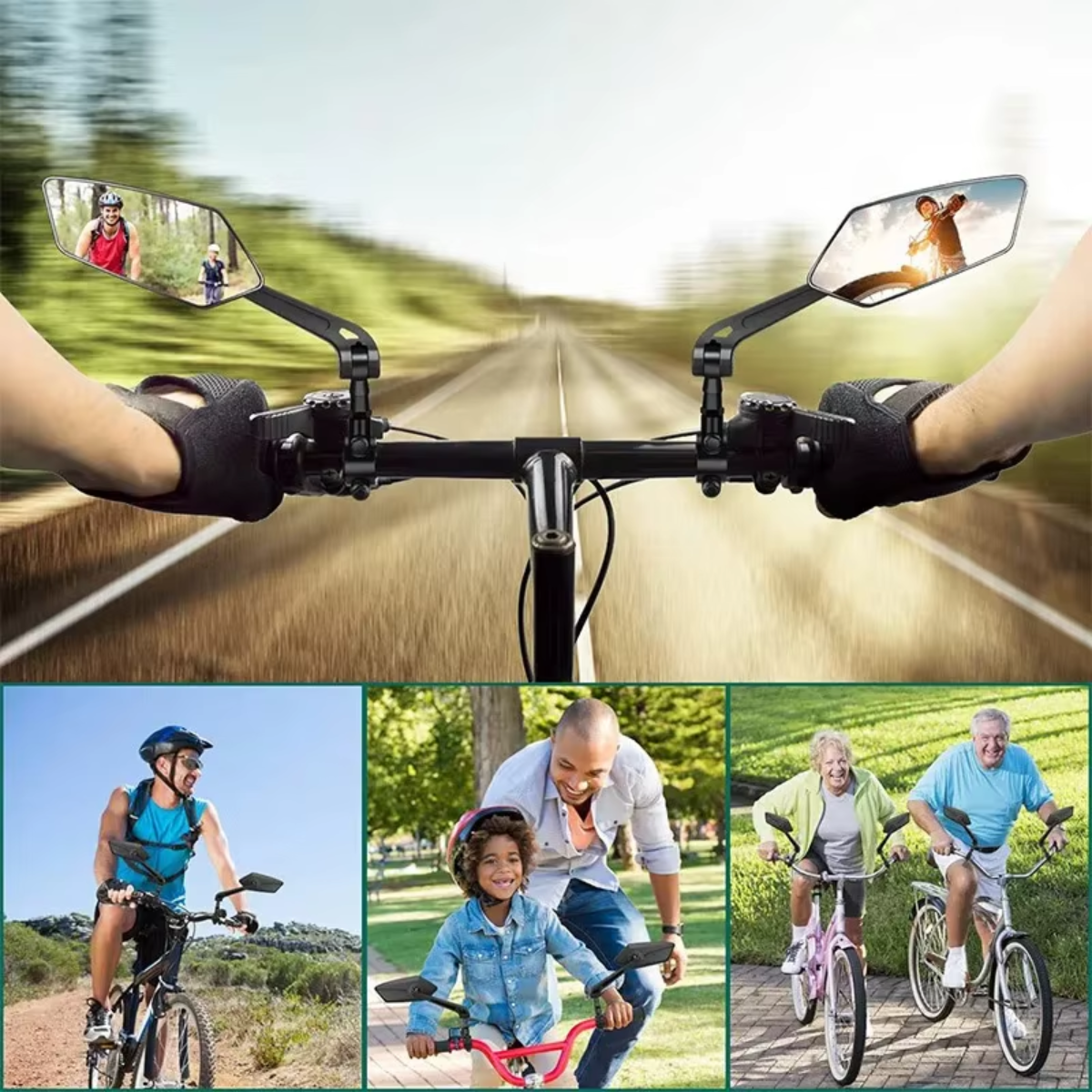 Veltrix Fahrrad Rückspiegel im Einsatz während einer Fahrradtour mit Kindern