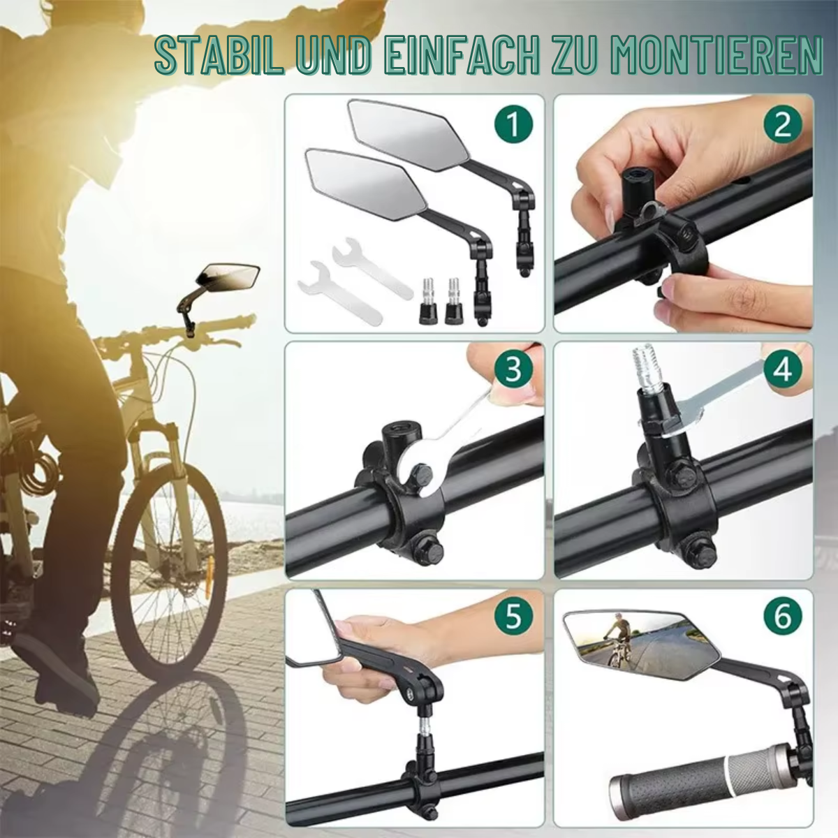 Stabile und einfache Montageschritte des Veltrix Fahrrad Rückspiegels