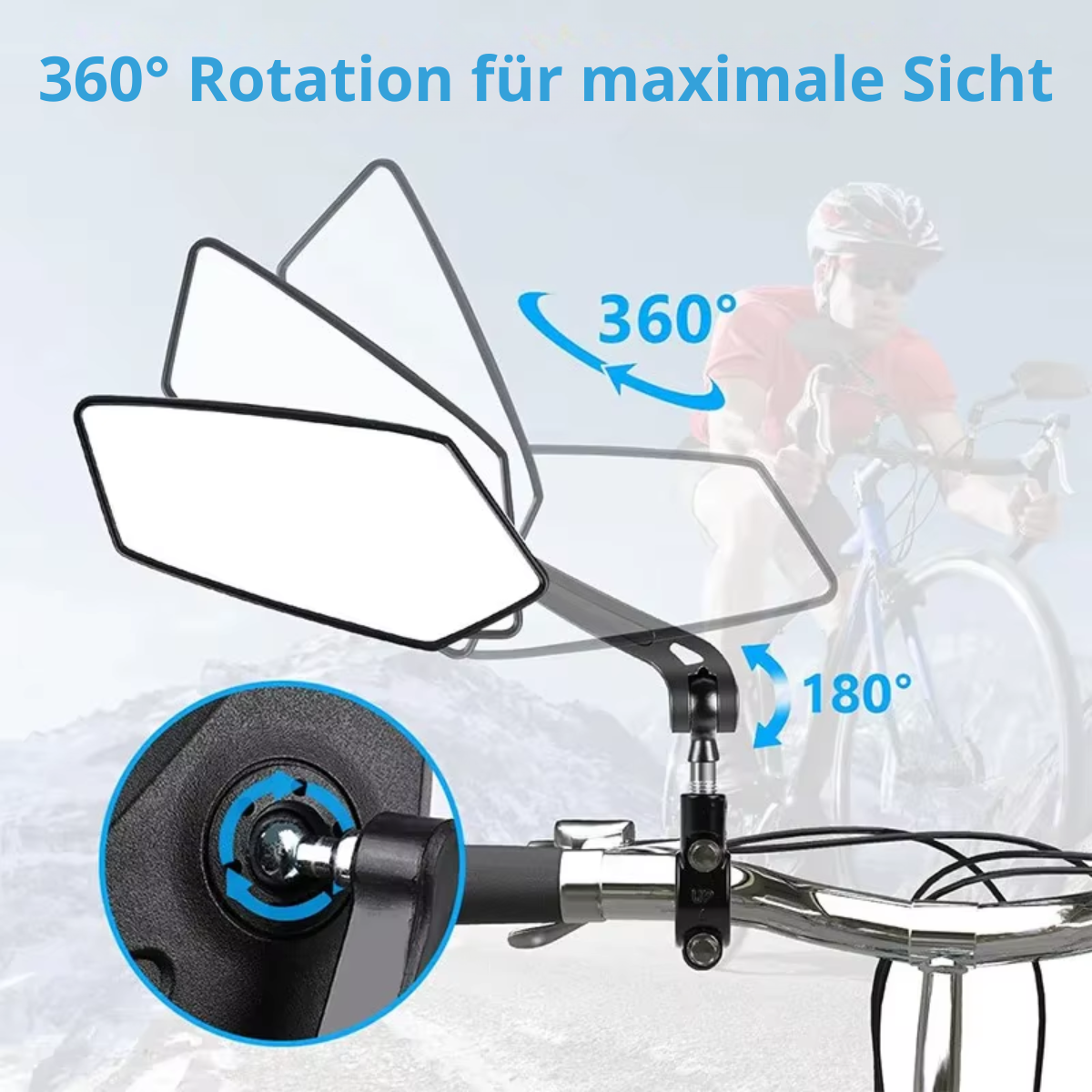 360° Rotation des Veltrix Fahrrad Rückspiegels für maximale Sicht