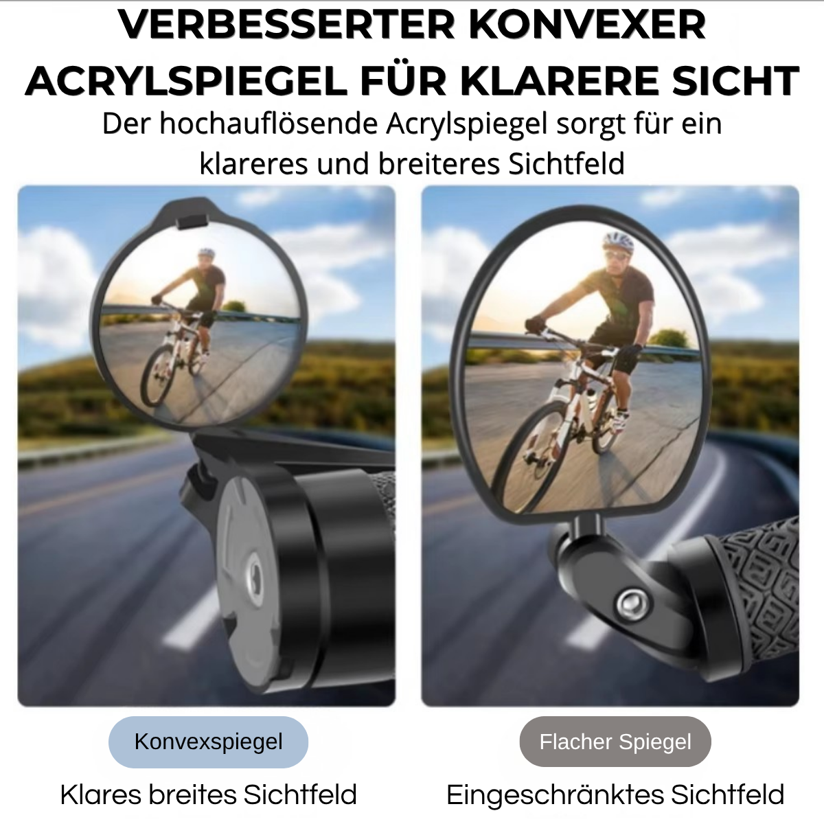 Fahrrad Rückspiegel mit hochauflösendem Konvexspiegel für ein breites und klares Sichtfeld