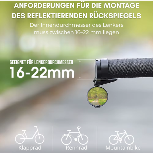 Fahrrad Rückspiegel für Lenkerdurchmesser von 16 bis 22 mm geeignet für Rennrad und Mountainbike