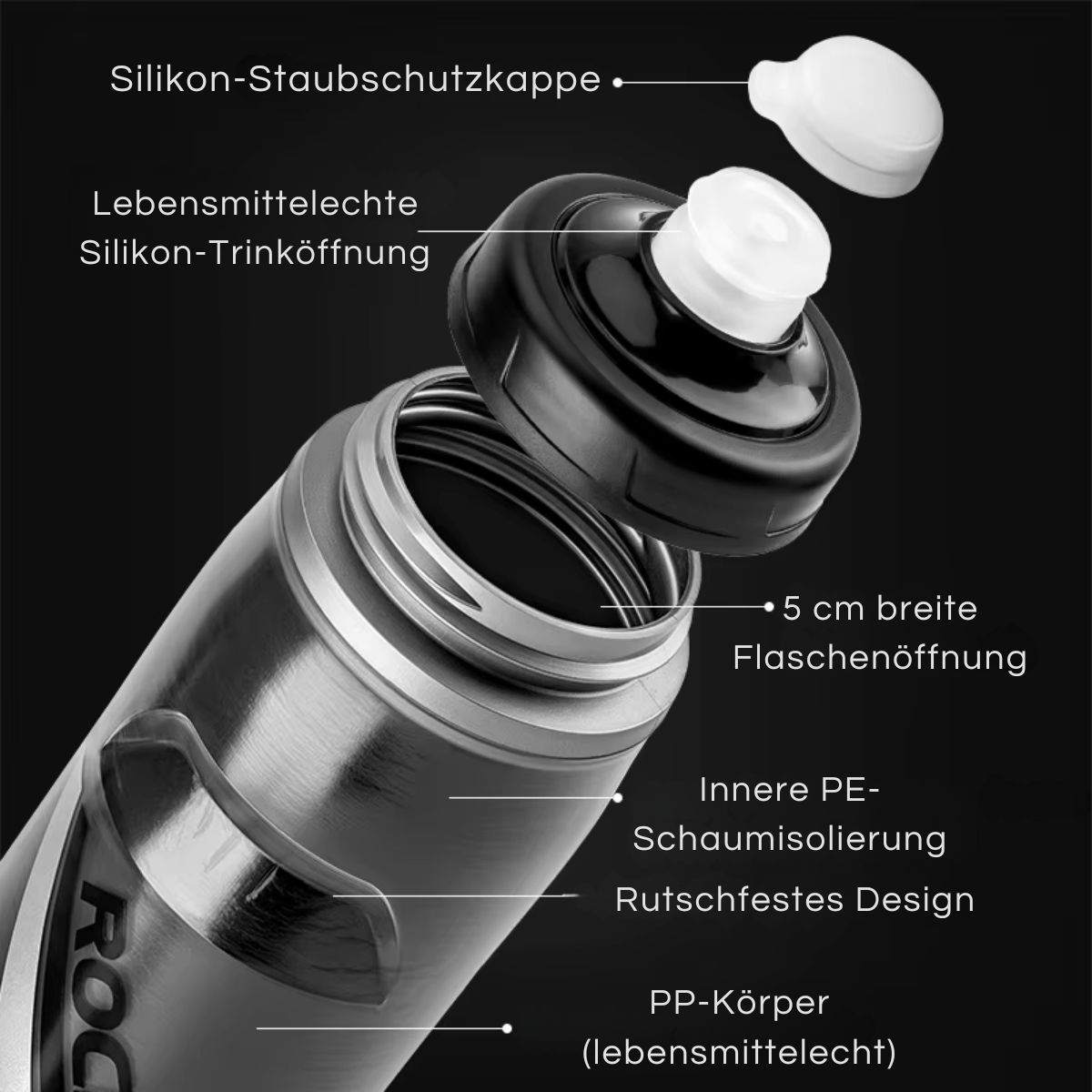 ROCKBROS Fahrrad Trinkflasche mit Druckverschluss für schnelle Flüssigkeitsaufnahme während der Fahrt