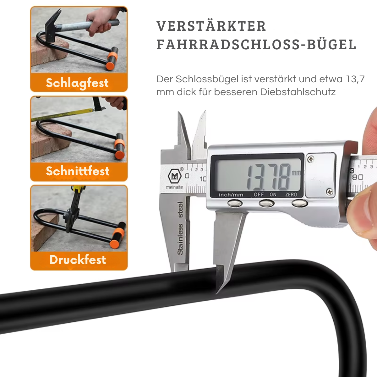 Abmessungen und technische Daten des WEST BIKING Fahrrad U-Schlosses