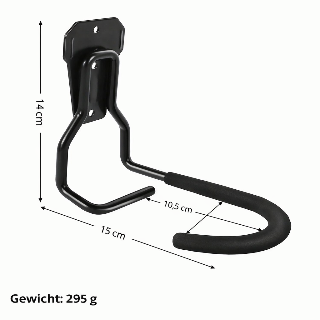 Fahrrad Wandhalterung mit Abmessungen und robuster Stahlkonstruktion für die Wandmontage