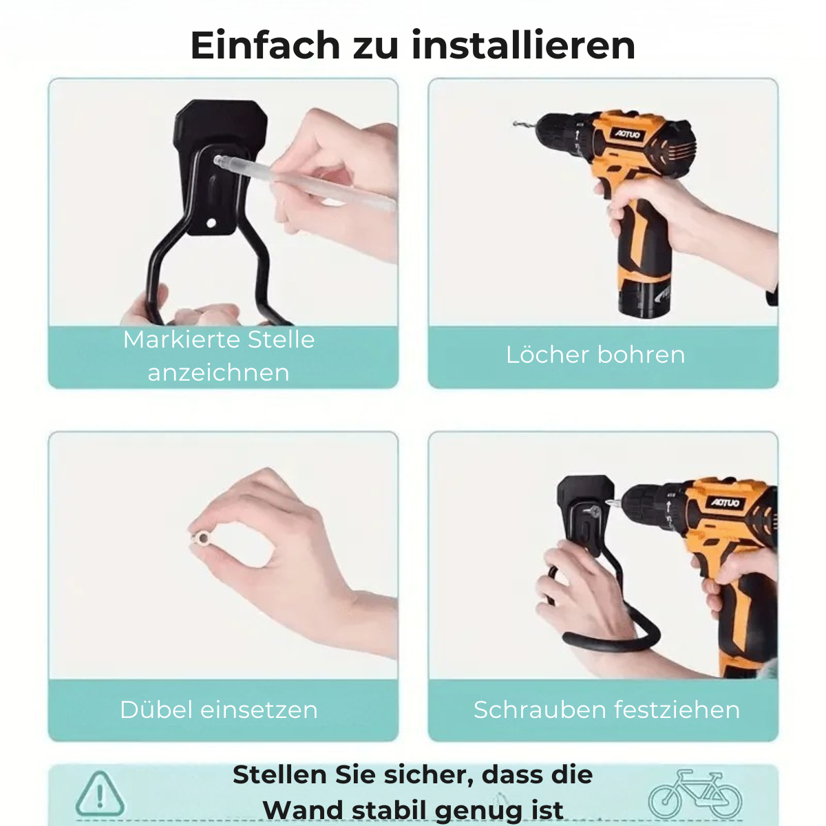 Montageanleitung für die Fahrrad Wandhalterung mit einfacher Installation an der Wand