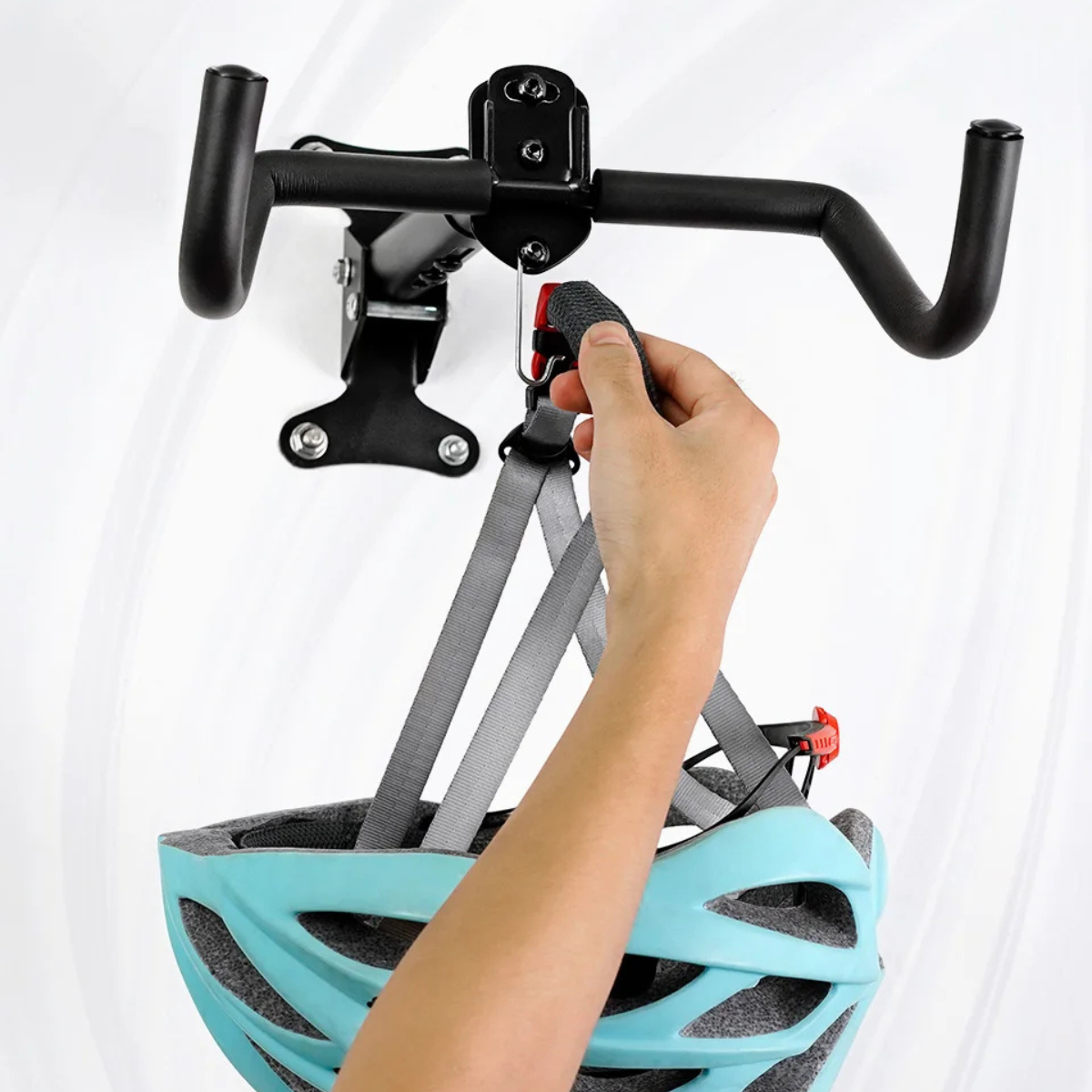Fahrrad Wandhalterung mit integriertem Haken zur Aufbewahrung von Fahrradhelm und Zubehör