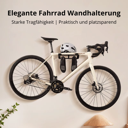 Elegante Fahrrad Wandhalterung mit integriertem Helmhalter für die platzsparende Aufbewahrung von Fahrrad und Zubehör
