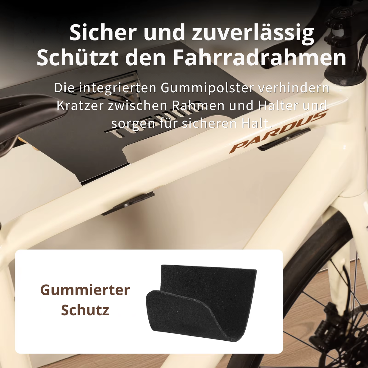 Fahrrad Wandhalterung mit gummierter Schutzauflage zum Schutz des Fahrradrahmens vor Kratzern