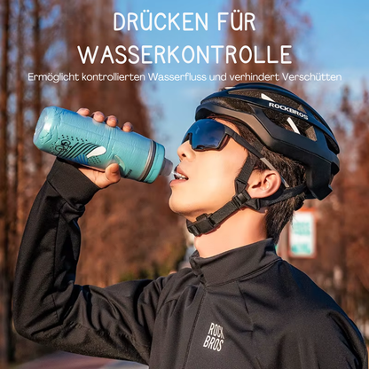 Fahrrad Trinkflasche mit Druckverschluss für schnellen Wasserfluss während der Fahrt