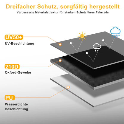 Mehrschichtige Fahrradabdeckung mit UV50 Schutz, 210D Oxford-Gewebe und wasserdichter PU-Beschichtung