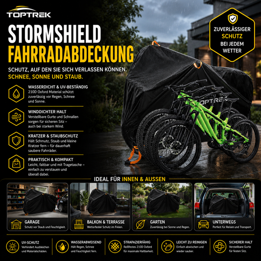 Robuste Fahrradabdeckung für mehrere Fahrräder mit 210D Oxford-Material, UV-Schutz und wetterfestem Schutz vor Regen, Schnee und Staub.