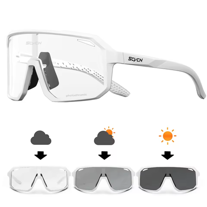Fahrradbrille mit Übersicht der transparenten Glastönungen