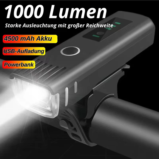 Veltrix Fahrradlampe 1000 Lumen mit Anzeige der Leuchtkraft und Akkustand