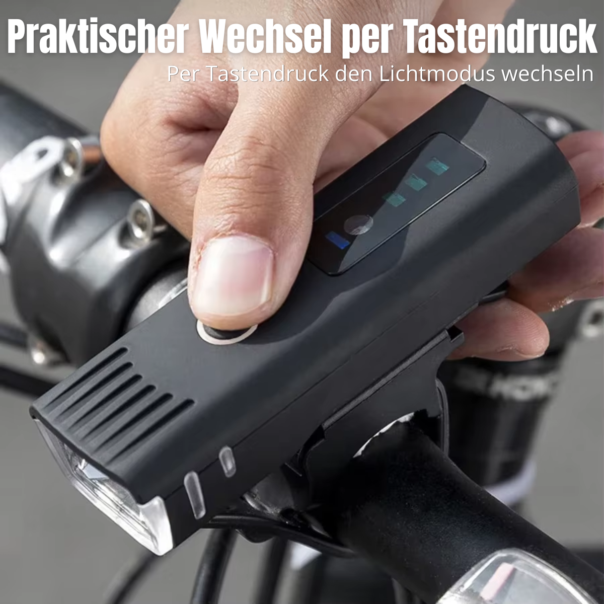 Praktischer Wechsel der Lichtmodi per Tastendruck an der Veltrix Fahrradlampe